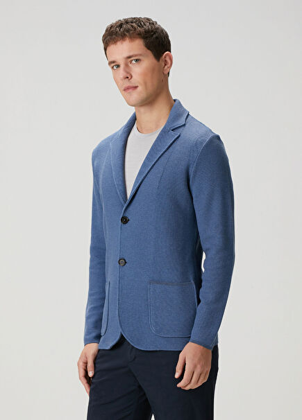 Brera Mavi Jakarlı Triko Ceket