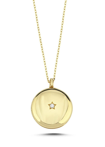 Eta Carinae 14K Gold Women's Picture Necklace with Medallion Cap Diamonds