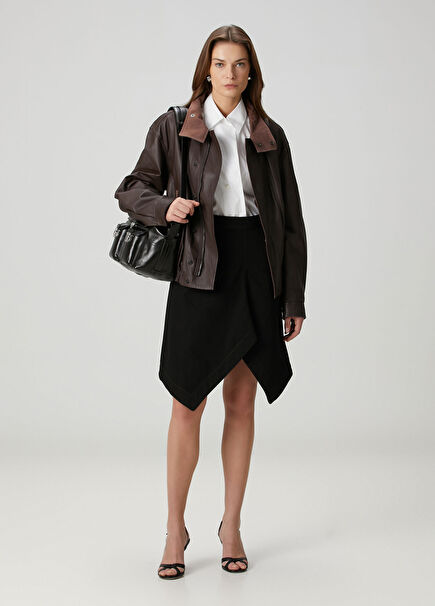 Black Slit Detail Midi Skirt