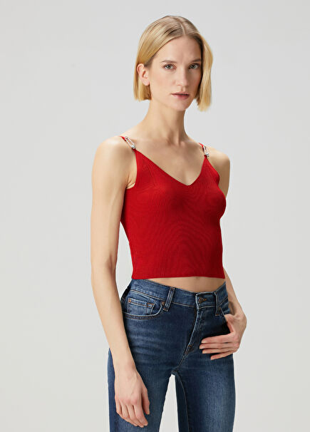 Red Crop Knit Blouse