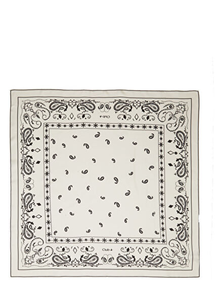 Kırık Beyaz Siyah İpek Eşarp