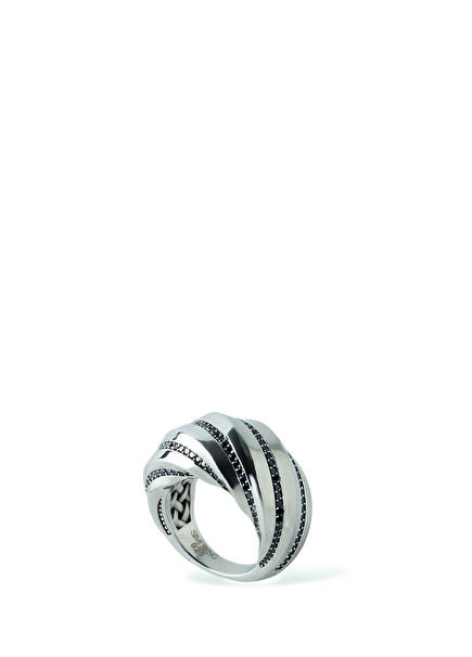 Whirling Siyah Pırlantalı Kadın Gümüş Yüzük