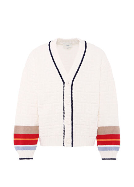 Beyaz Logo Desenli Erkek Çocuk Triko Hırka