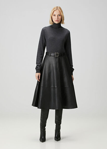 Black Midi Leather Skirt