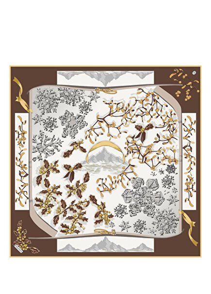 Kar Tanesi Desenli Twill İpek Kadın Eşarp