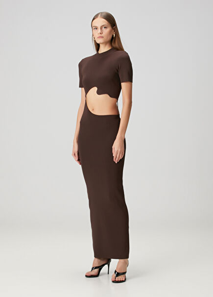 Brown Cut Out Maxi Dress