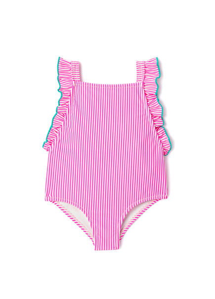 Pink Striped Ruffle Baby Girl Swimsuit