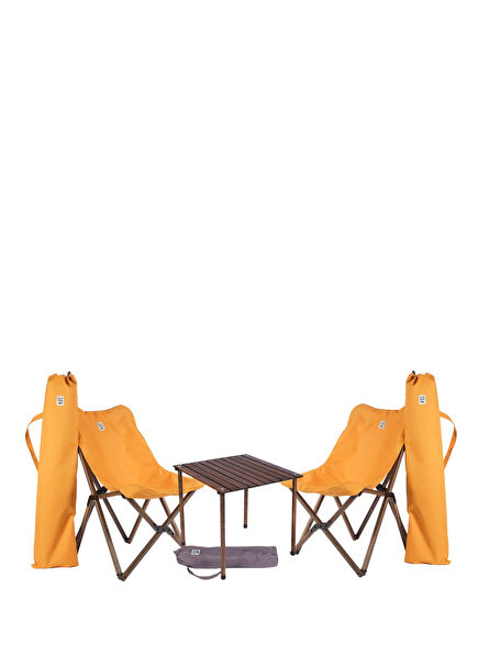 Antrasit Hardal Ahşap Katlanır Kamp Masa ve Sandalye Seti 50x50x50 cm