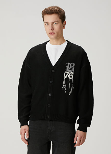 Gothic Boy Black Logo Jacquard Knit Cardigan