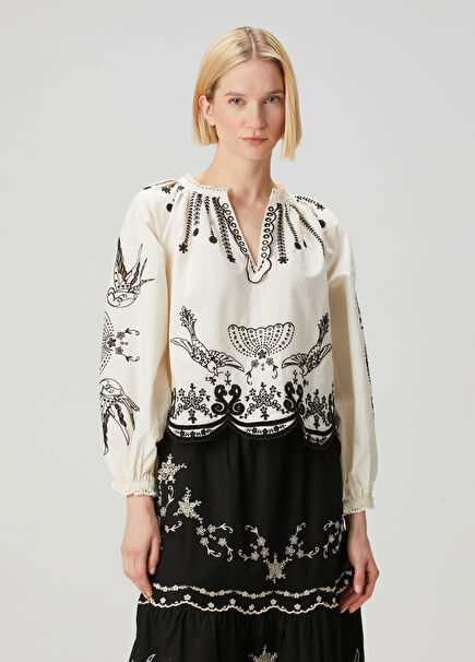 Kingsley Cream Embroidered Blouse