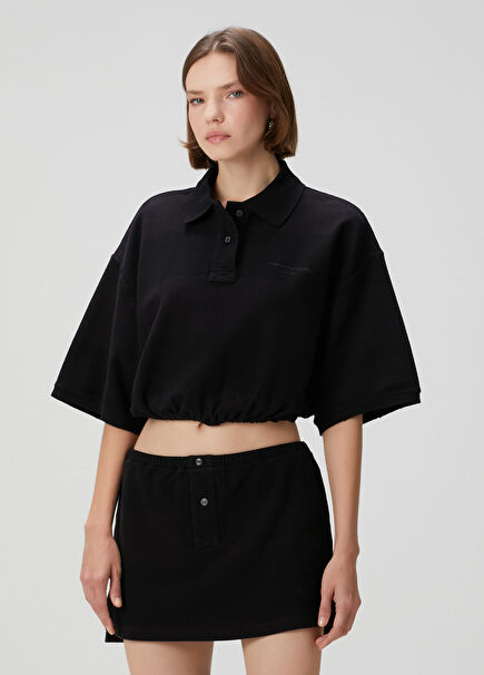 Siyah Crop Polo T-shirt