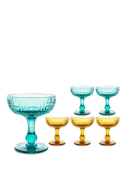 Amber Blue Color 6-Piece Glass Ice Cream Bowl 11x12 cm