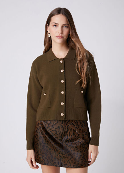 Khaki Boxy Fit Short Cardigan