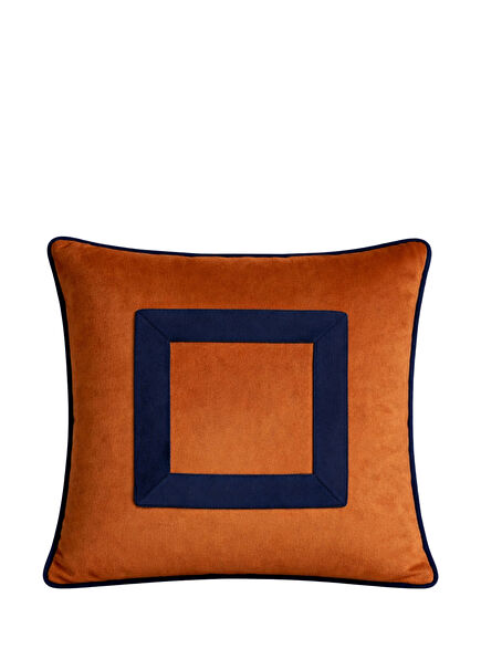 Cornice Taba Lacivert Çerçeve Desenli Kadife Yastık 50x50 cm