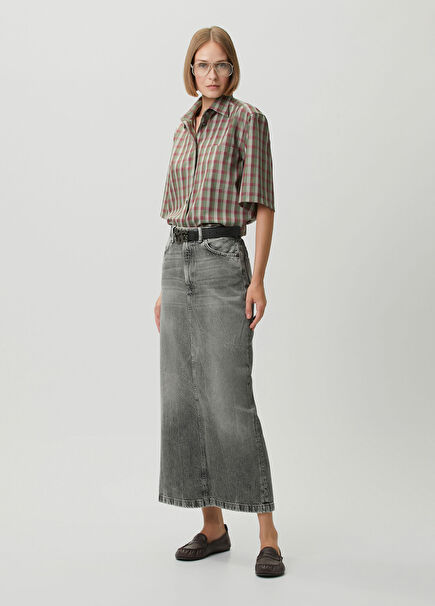 Siyah Midi Denim Etek