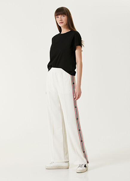 Cream Red Striped Sweatpants