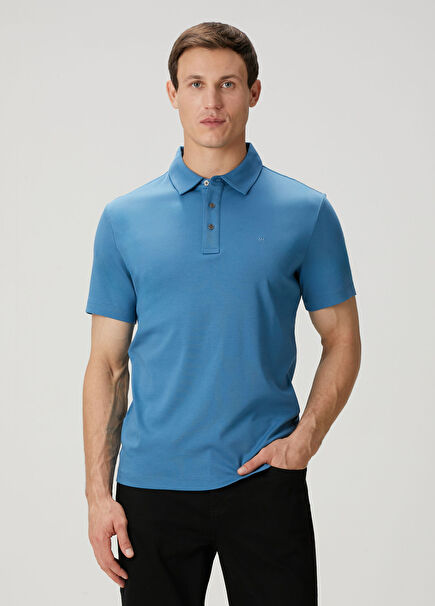 Açık Mavi Polo Yaka Organik Pamuk T-shirt