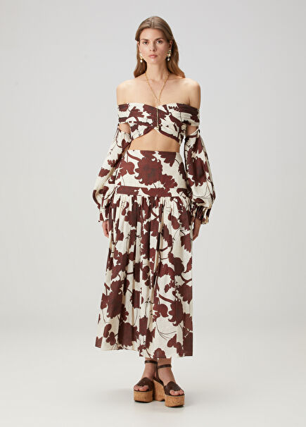 Neapolitan Brown White Floral Maxi Skirt