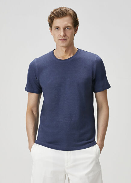 Lacivert Keten T-shirt