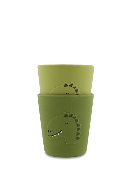 Mr. Dino Green Silicone Kids 2-Piece Cup Set