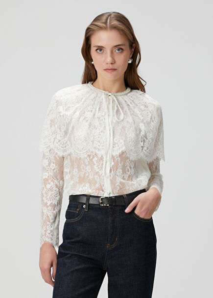 White Lace Evening Blouse