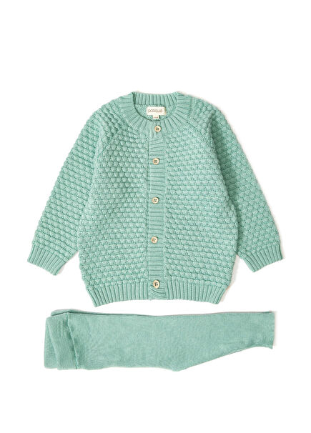 Green Textured Organic Cotton Knit Twin Set