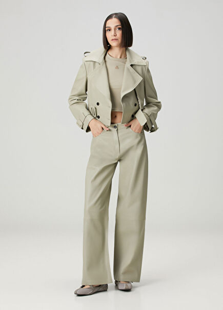 Straight Fit Deri Pantolon