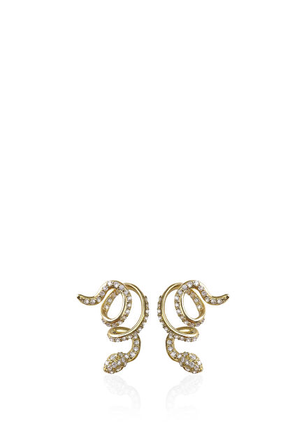 Serpentine Swirl Diamond Studs Diamond Stone 14 Karat Gold Women's Earrings