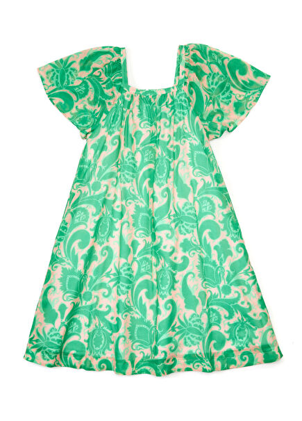 Yeşil Pembe Kız Çocuk Elbise
