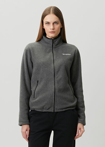 Serif Gri Fermuarlı Polar Sweatshirt