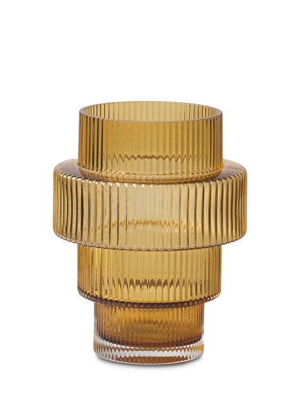 Amber Çizgi Dokulu Cam Mumluk