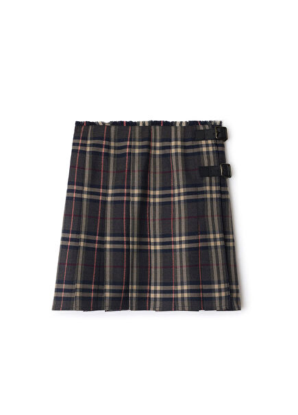 Check Wool Mini Kilt Burgundy Wool Women's Skirt