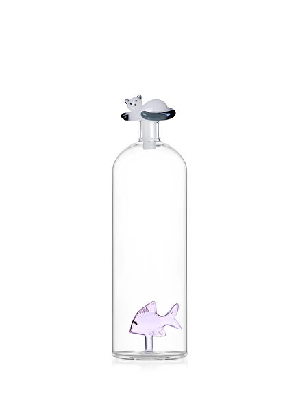 Pembe Balık ve Kedi Figürlü Kapaklı Cam Şişe