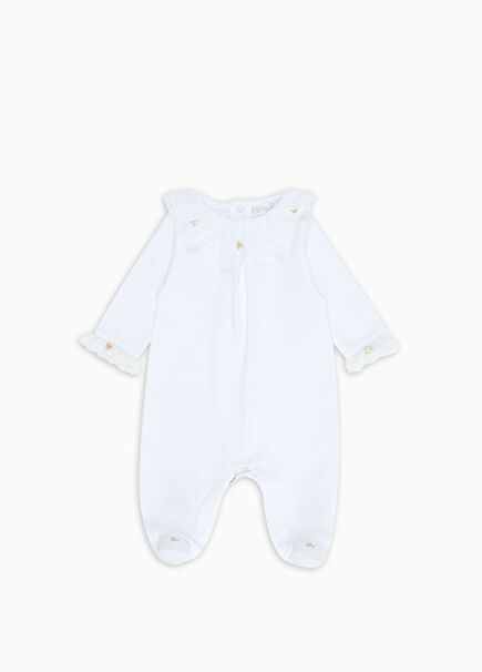 Beyaz Dantel Yaka Detaylı Kız Bebek Tulum