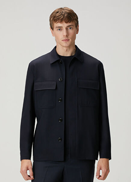 Lacivert Yün Dış Gömlek