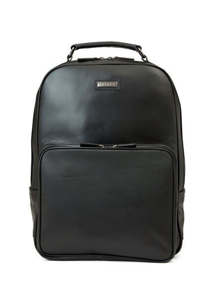 Stripe Black Men's Leather Backpack