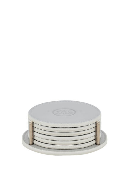 Beige Leather Set of 6 Coasters