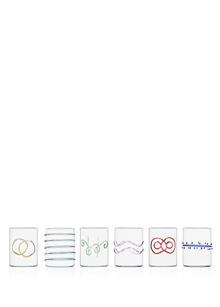 Deco Collection No:1 Embossed Patterned Borosilicate Glass Set of 6