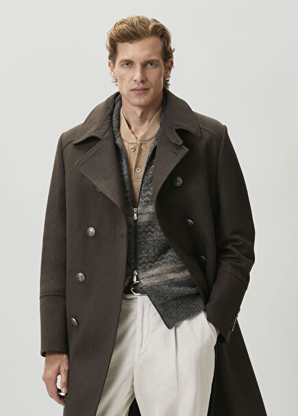 Brown Wool Double-Breasted Coat