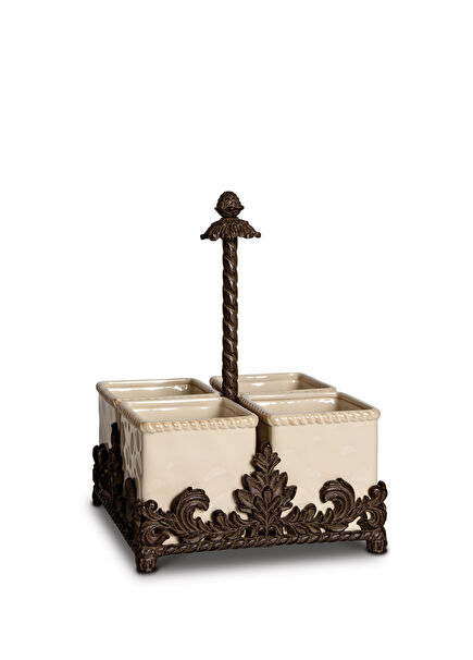 Acanthus Ceramic Flatware Caddy Cream Ceramic Serving Dish