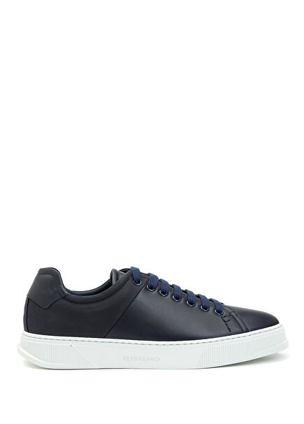 Navy Blue Logo Detailed Men's Leather Sneaker