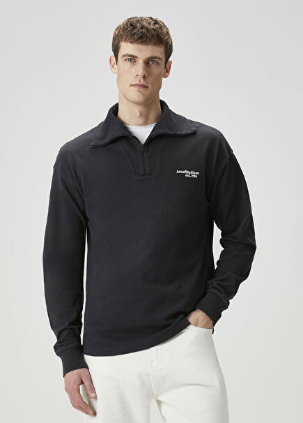 Black Collar Zipper Sweatshirt