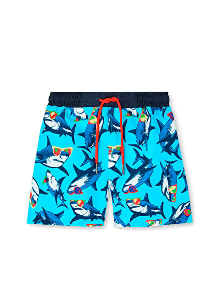 Navy Blue Patterned Boys' Swimsuit