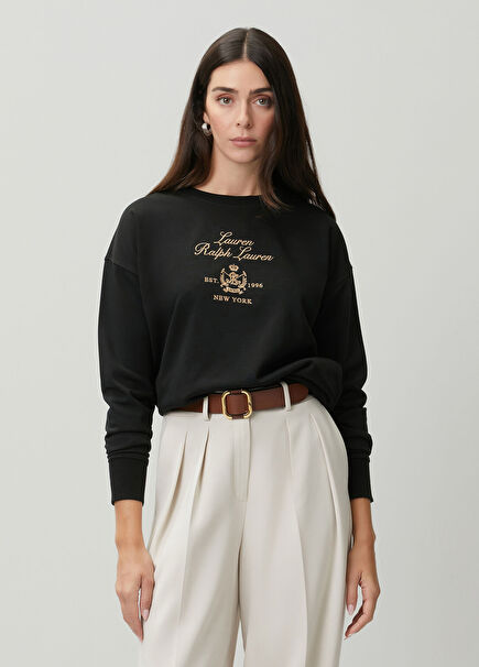 Siyah Logo Nakışlı Sweatshirt