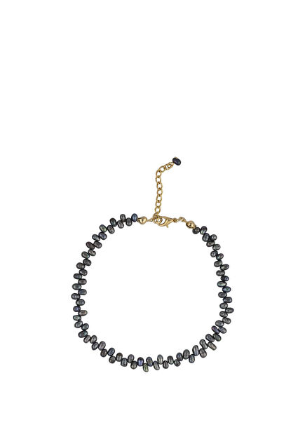 Maia Black Pearl Studded Gold Plated Women's Ankle Bracelet on Brass
