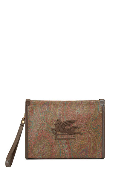 Brown Ethnic Patterned Women's Clutch