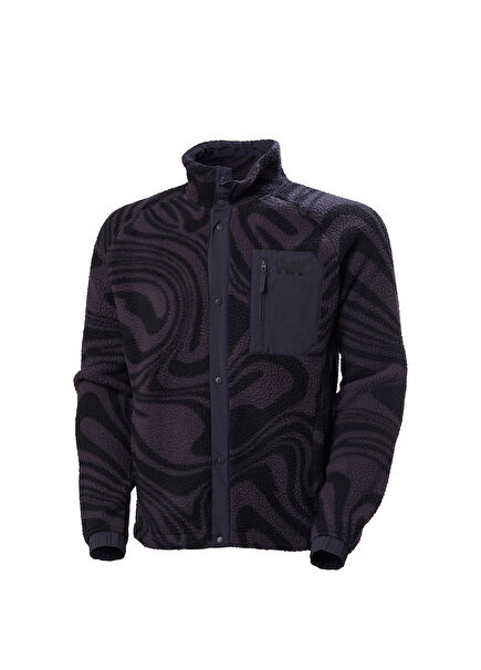 Panorama Printed Pile Snap Black Grape Men's Fleece Coat