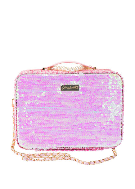 Açık Pembe Işıltılı Kız Çocuk Makyaj Çantası