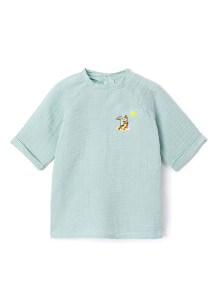 Yeşil Unisex Çocuk Müslin T-shirt