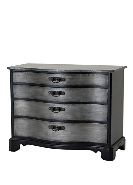 Serpentine Black Wood Bedside Table